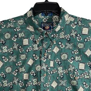Vintage Chaps Ralph Lauren Men’s Button Down Teal Shirt Size XL All Over Print